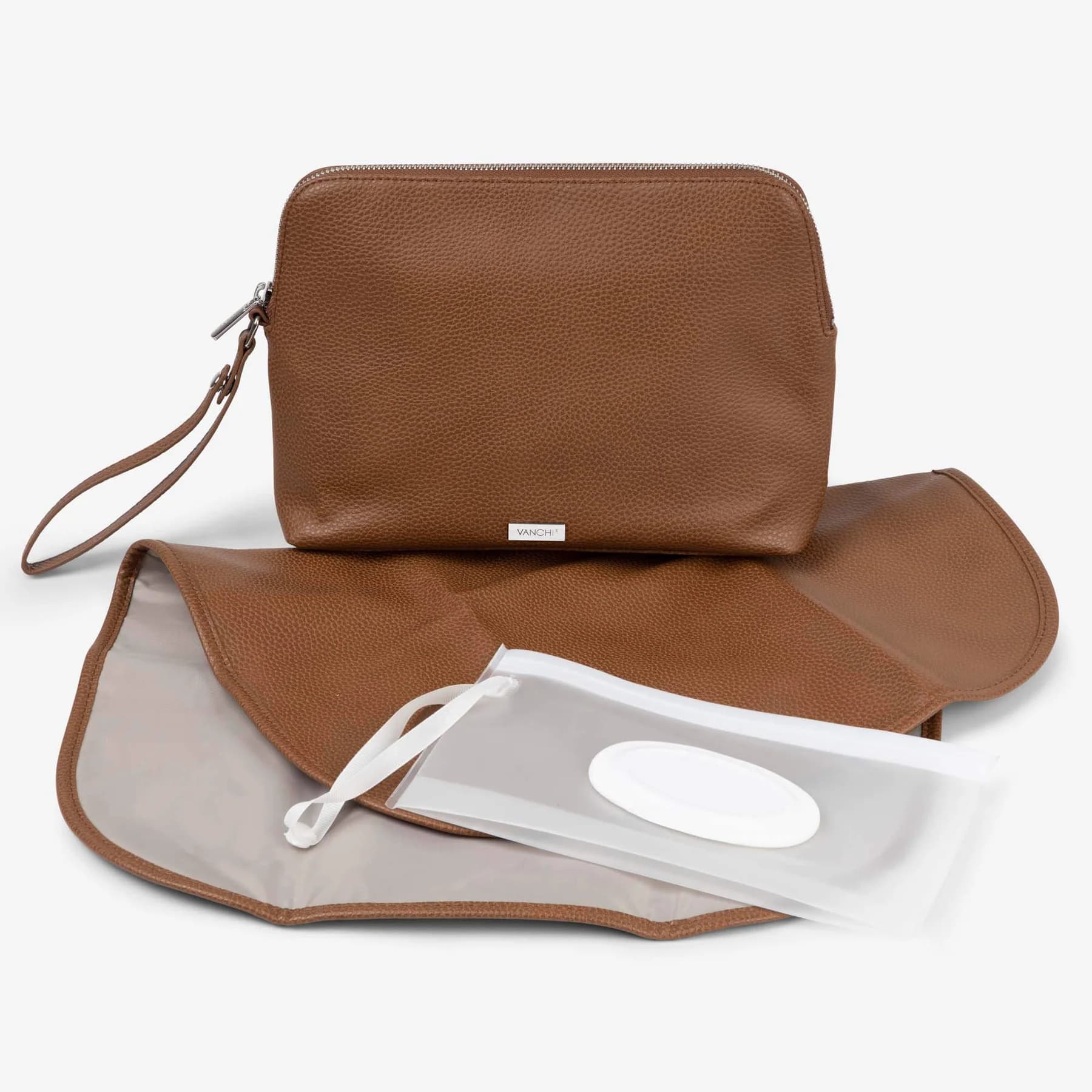 Changing Pouch Nappy Clutch - Pebbled Tan